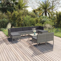 NNEVL 10 Piece Garden Lounge Set with Cushions Poly Rattan Grey-0