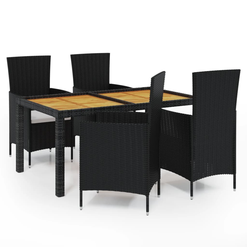 NNEVL 5 Piece Outdoor Dining Set with Cushions Poly Rattan Black