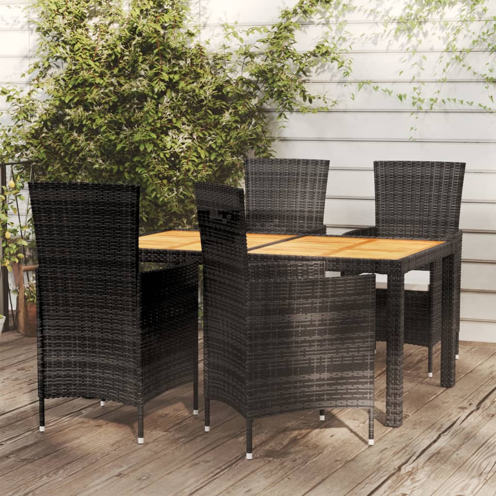 NNEVL 5 Piece Outdoor Dining Set with Cushions Poly Rattan Black