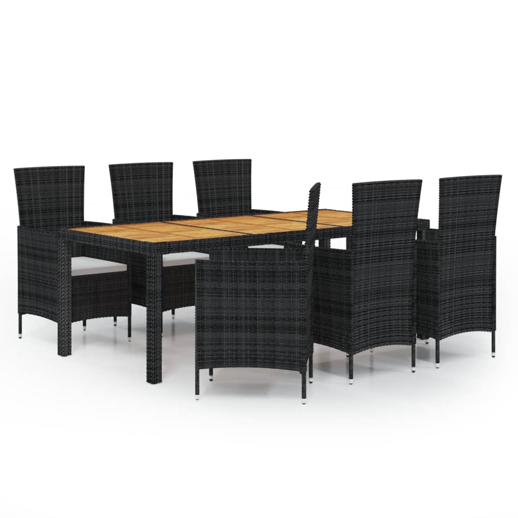 NNEVL 7 Piece Outdoor Dining Set with Cushions Poly Rattan Black