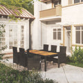 NNEVL 7 Piece Outdoor Dining Set with Cushions Poly Rattan Black