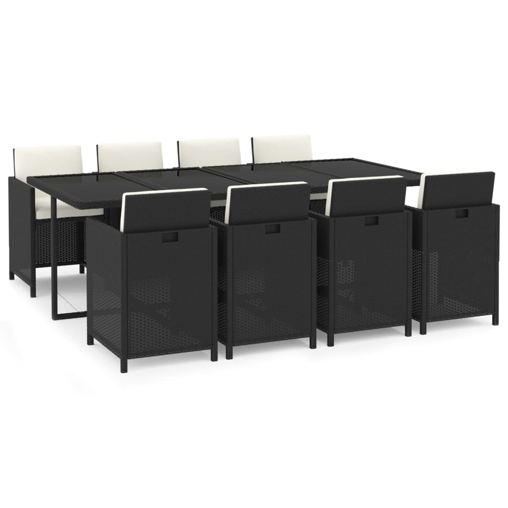 NNEVL 9 Piece Garden Dining Set with Cushions Poly Rattan Black-1