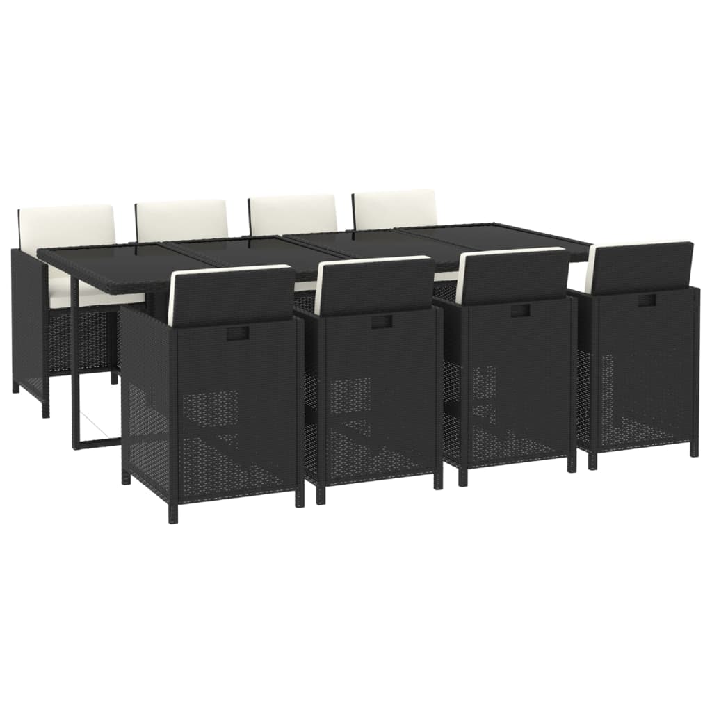 NNEVL 9 Piece Garden Dining Set with Cushions Poly Rattan Black-2