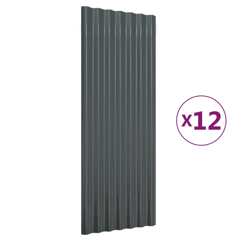 NNEVL Roof Panels 12 pcs Powder-coated Steel Anthracite 100x36 cm-1
