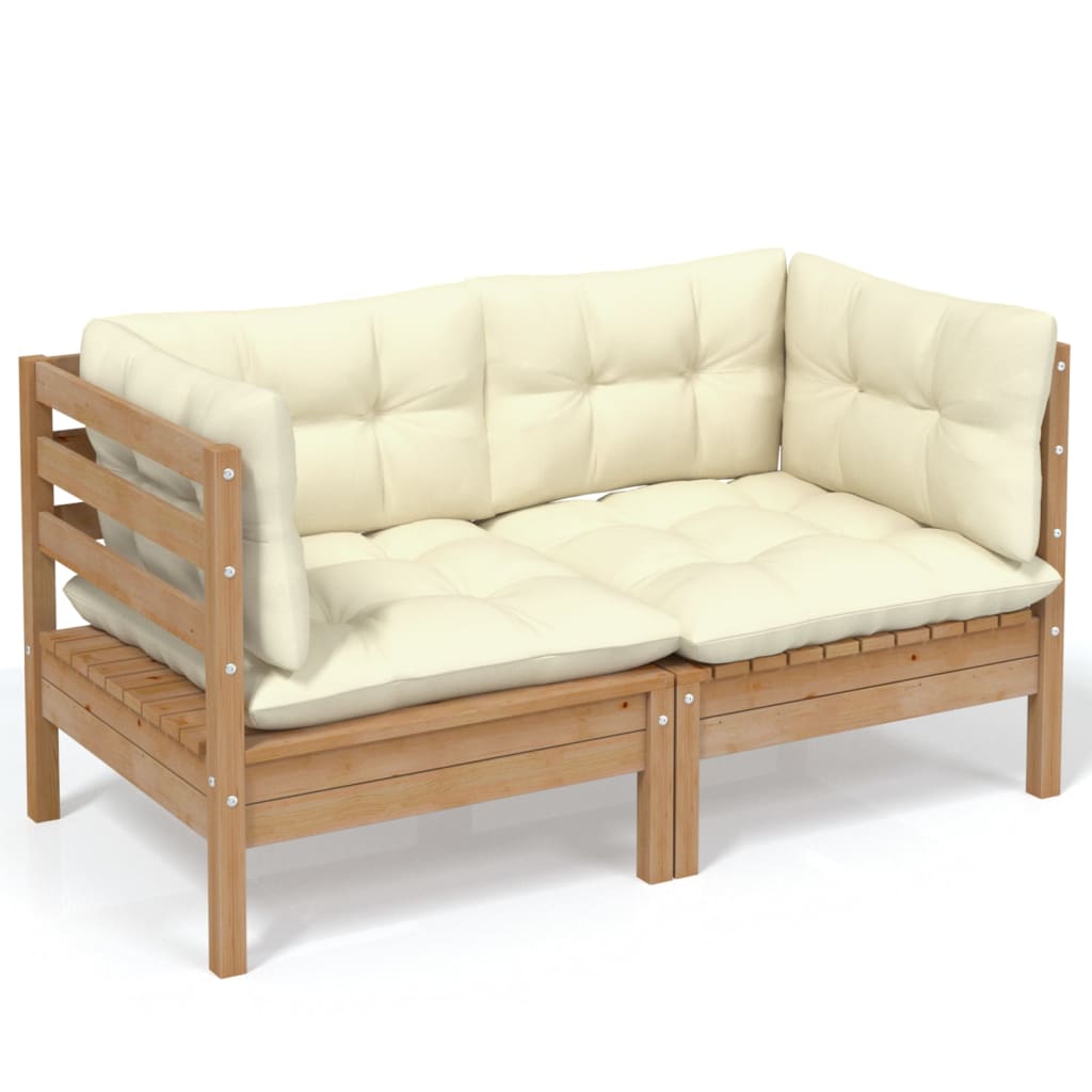 NNEVL 2-Seater Garden Sofa with Cream Cushions Solid Wood Pine-1