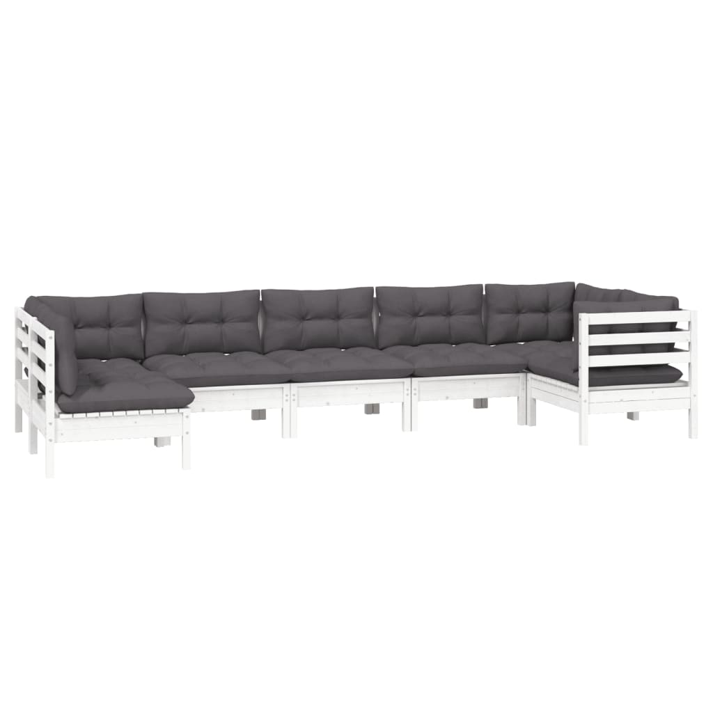 NNEVL 7 Piece Garden Lounge Set with Cushions White Pinewood-2