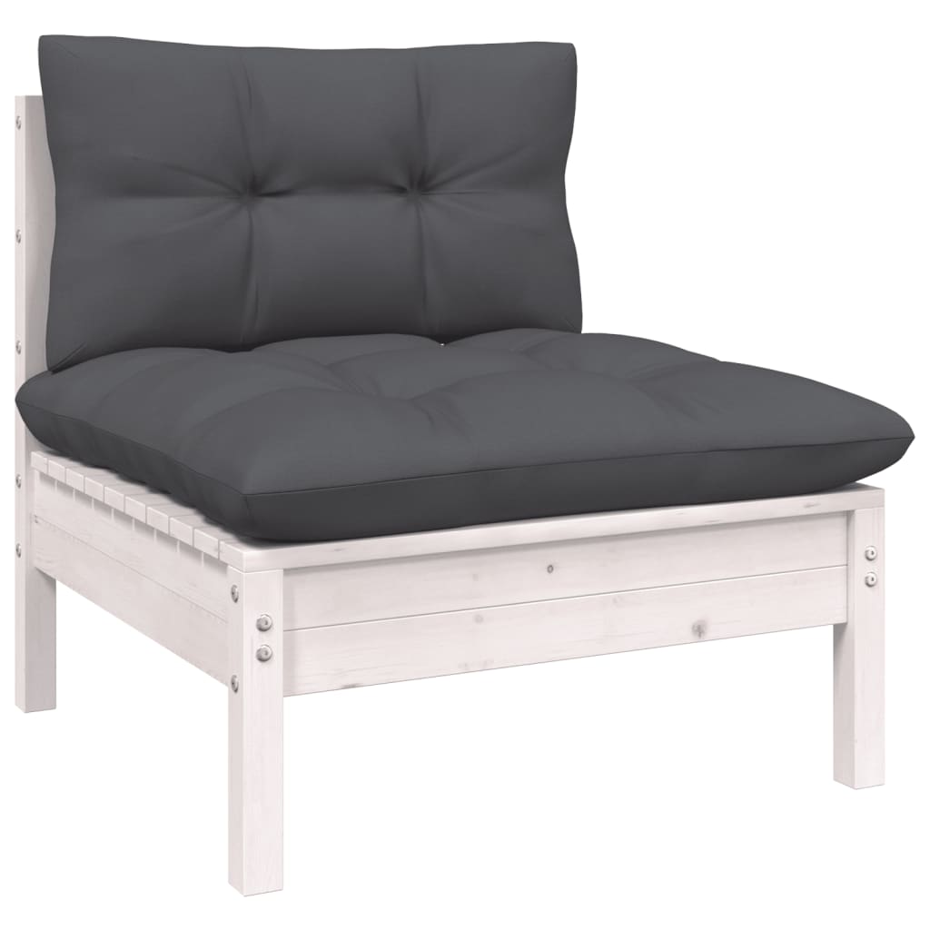 NNEVL 7 Piece Garden Lounge Set with Cushions White Pinewood-4