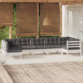 NNEVL 7 Piece Garden Lounge Set with Cushions White Pinewood-0