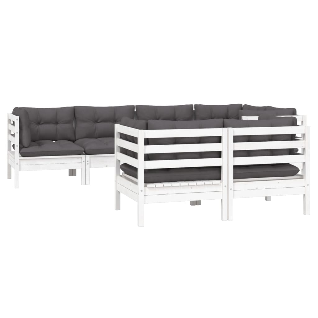NNEVL 7 Piece Garden Lounge Set with Cushions White Solid Pinewood-2