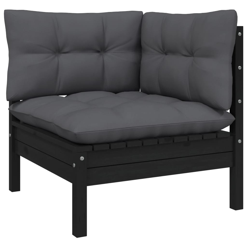 NNEVL 6 Piece Garden Lounge Set with Cushions Black Solid Pinewood-4