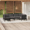 NNEVL 6 Piece Garden Lounge Set with Cushions Black Solid Pinewood-0