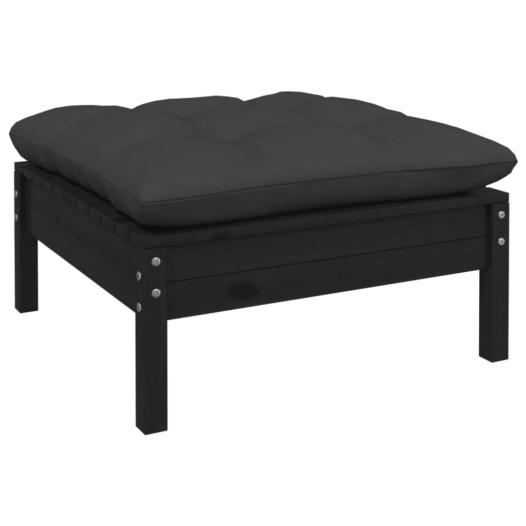 NNEVL 7 Piece Garden Lounge Set with Cushions Black Solid Pinewood-3