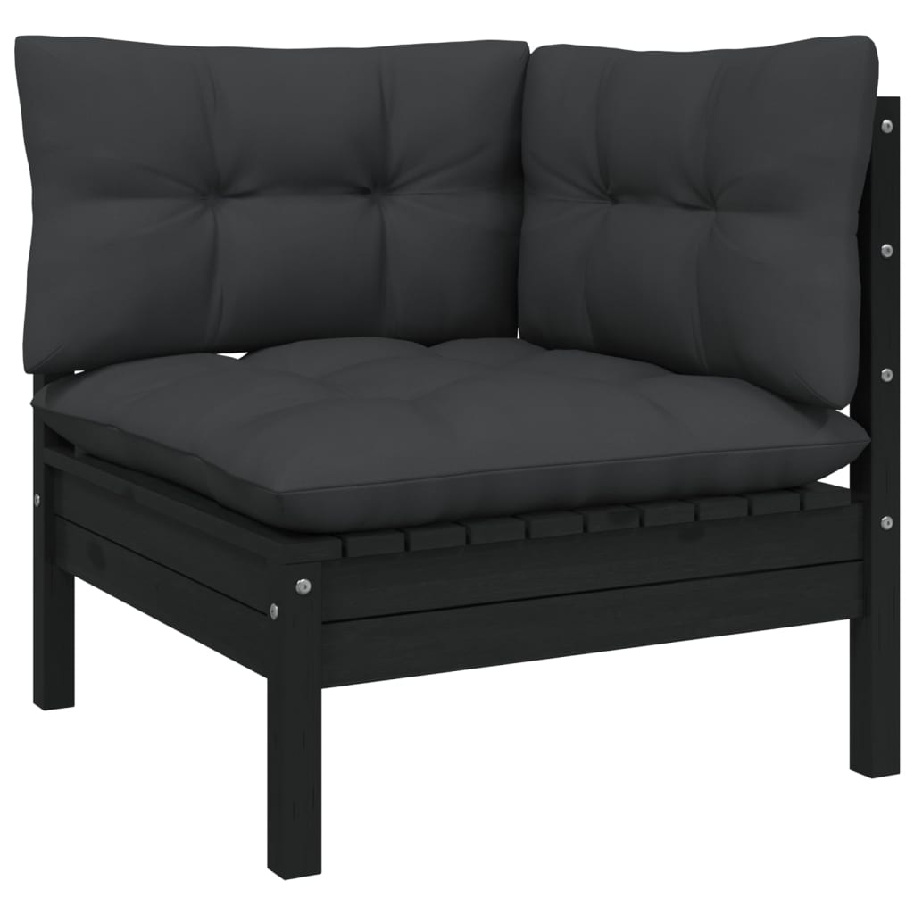 NNEVL 12 Piece Garden Lounge Set with Cushions Black Solid Pinewood-2