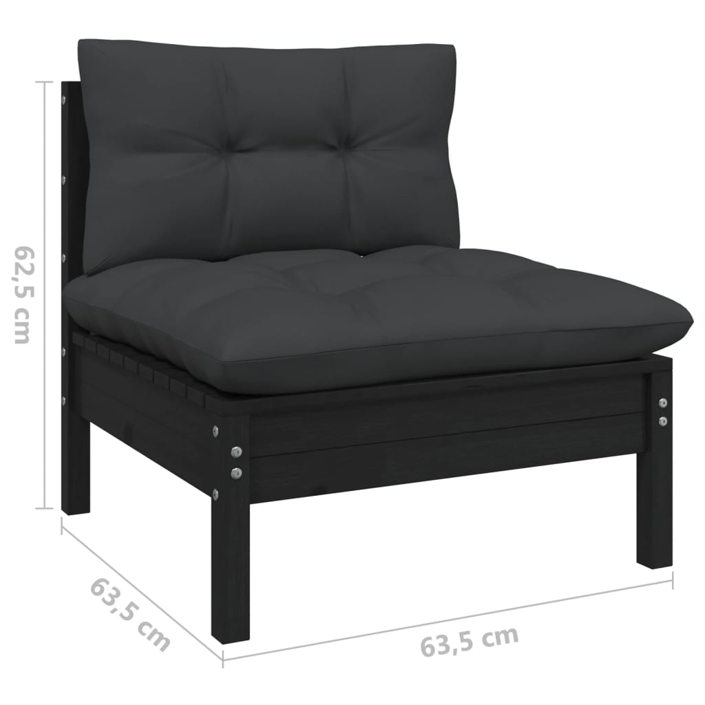 NNEVL 12 Piece Garden Lounge Set with Cushions Black Solid Pinewood-3