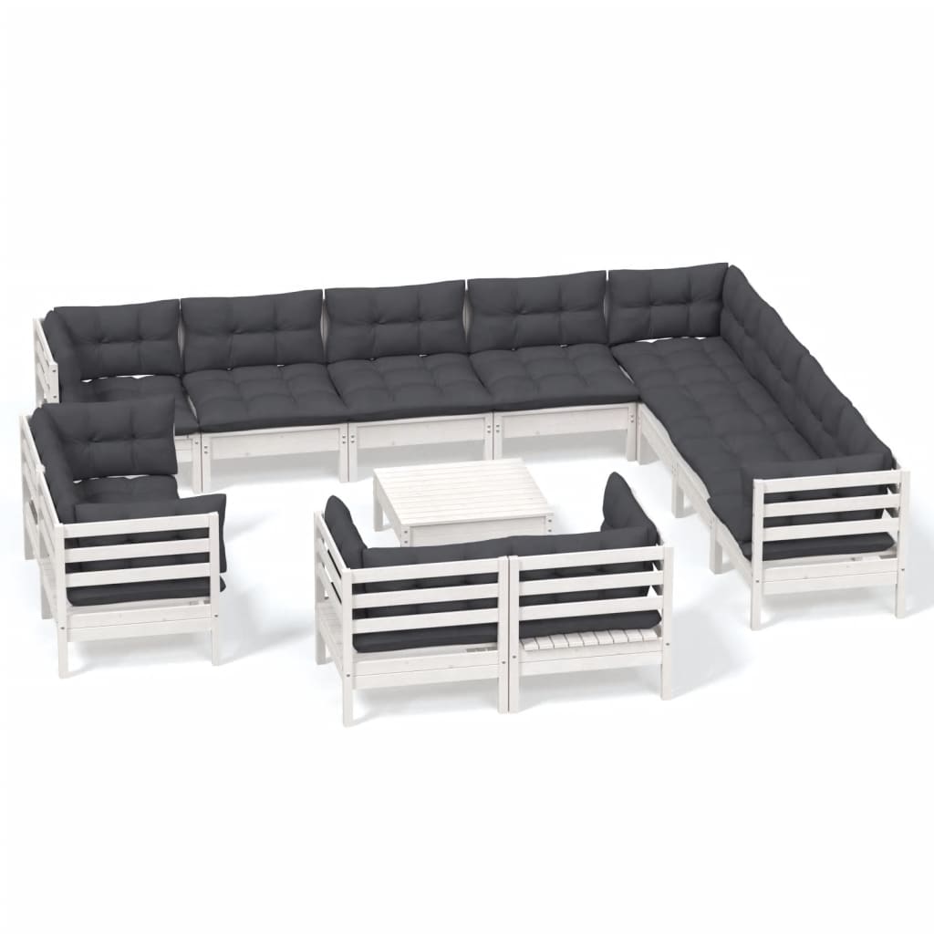 NNEVL 13 Piece Garden Lounge Set with Cushions White Solid Pinewood-1