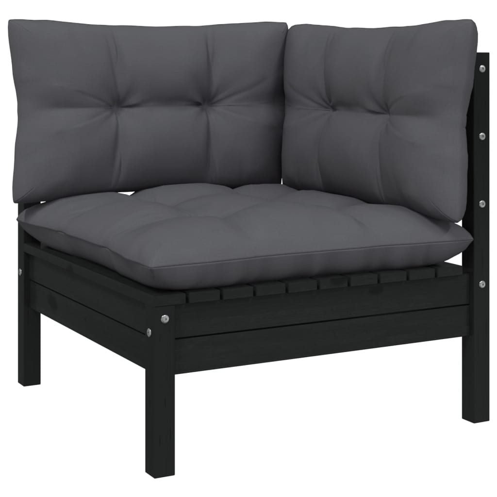 NNEVL 10 Piece Garden Lounge Set with Cushions Black Pinewood-3