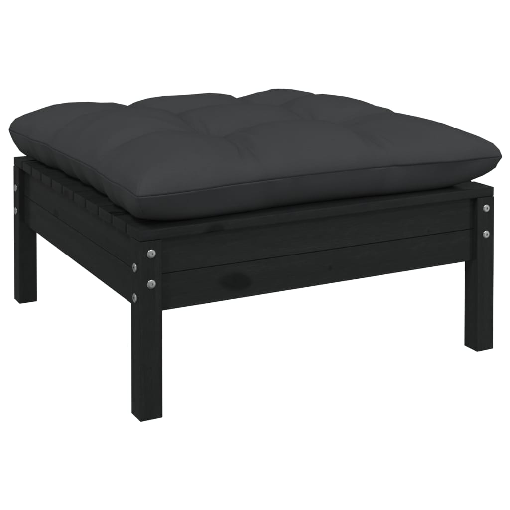 NNEVL 7 Piece Garden Lounge Set with Cushions Black Pinewood-3