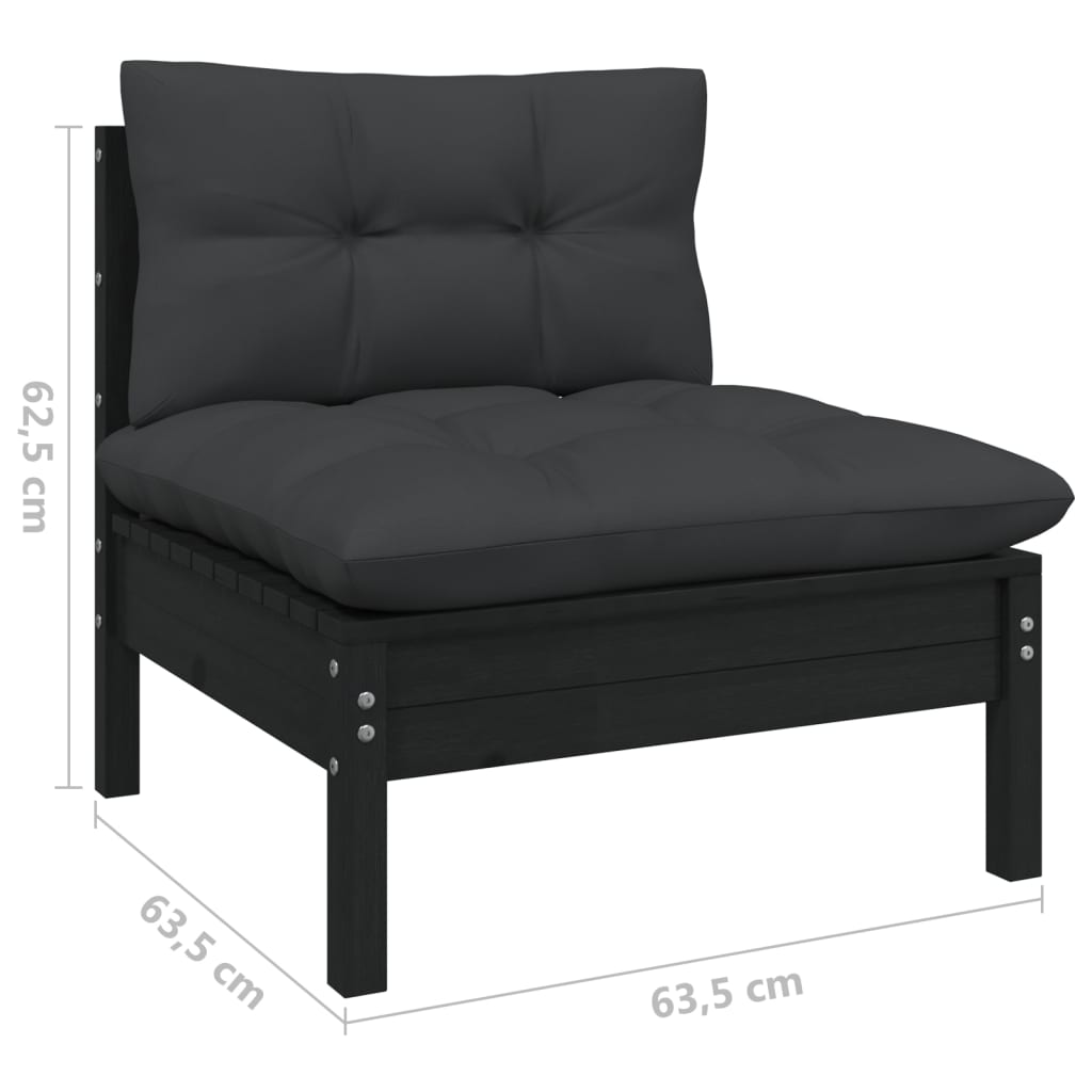 NNEVL 7 Piece Garden Lounge Set with Cushions Black Pinewood-4