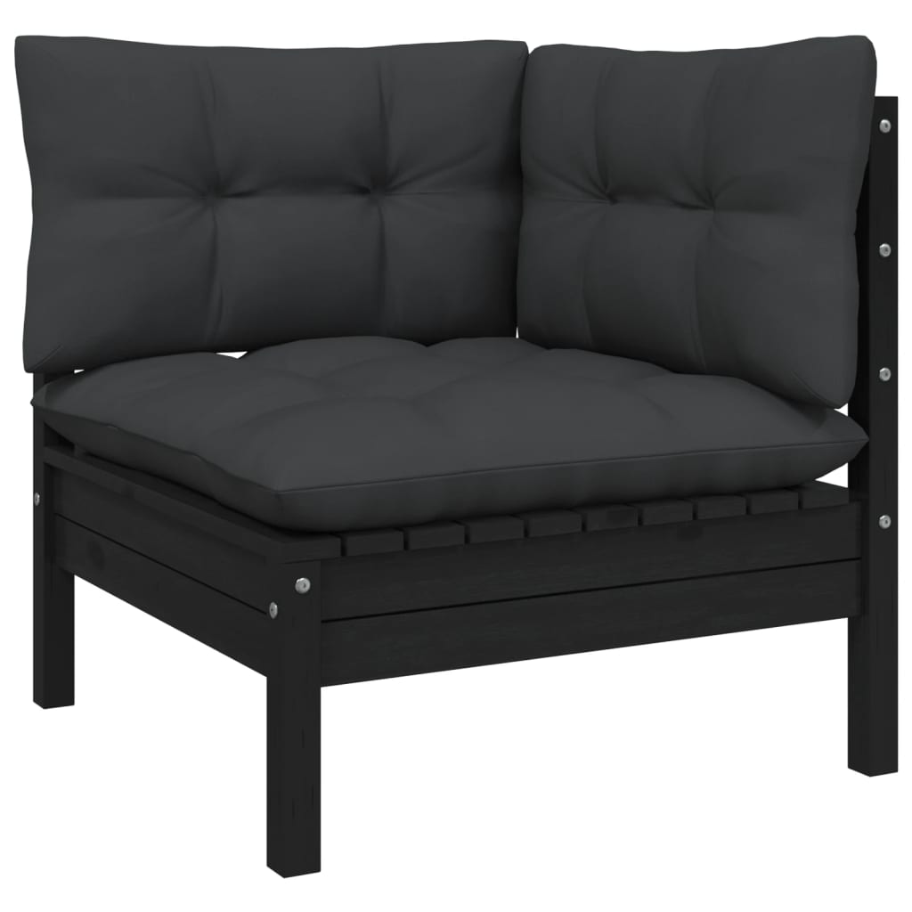 NNEVL 10 Piece Garden Lounge Set with Cushions Black Pinewood-3