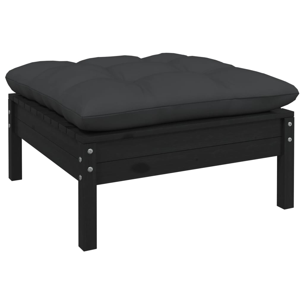 NNEVL 10 Piece Garden Lounge Set with Cushions Black Pinewood-4