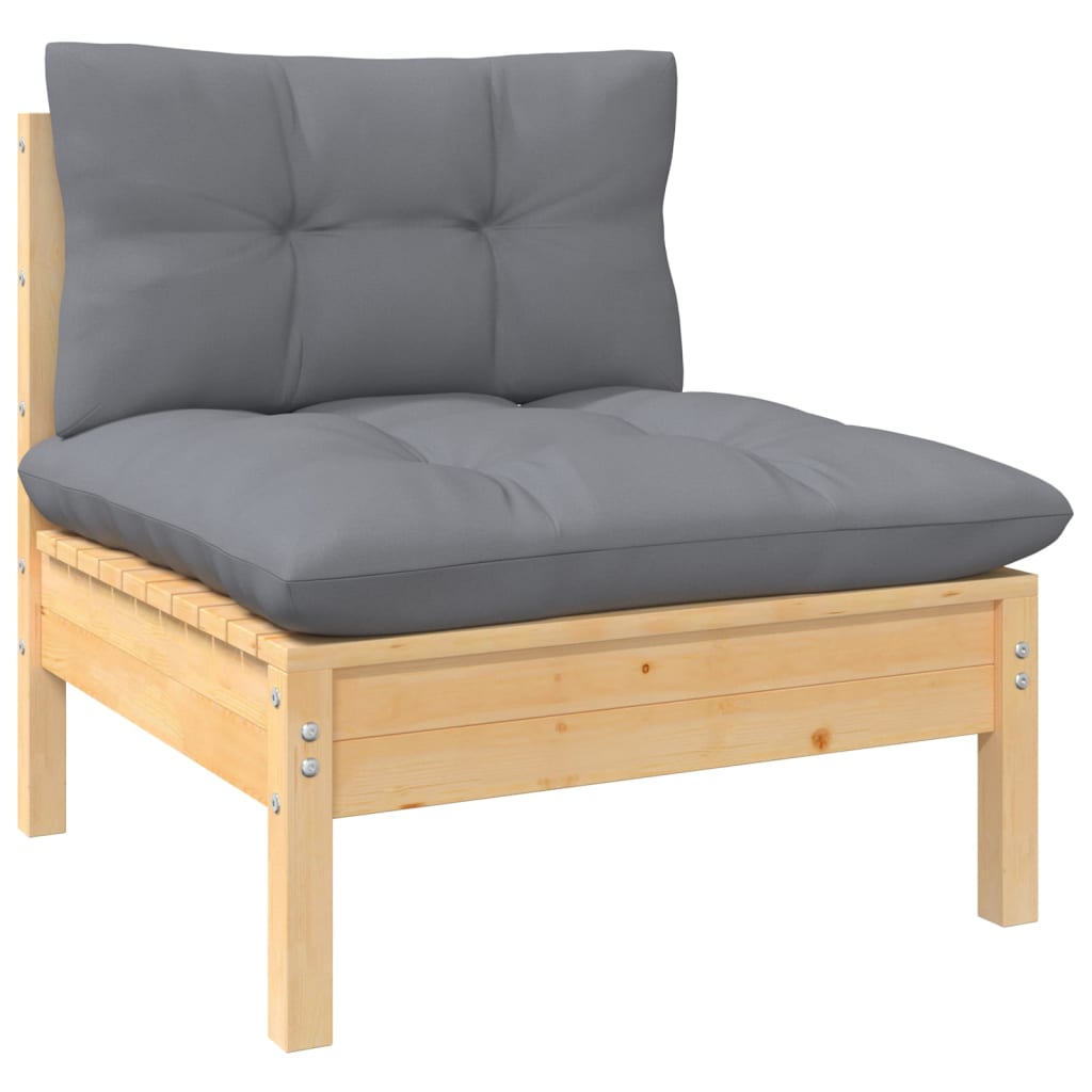 NNEVL 11 Piece Garden Lounge Set with Grey Cushions Pinewood-2