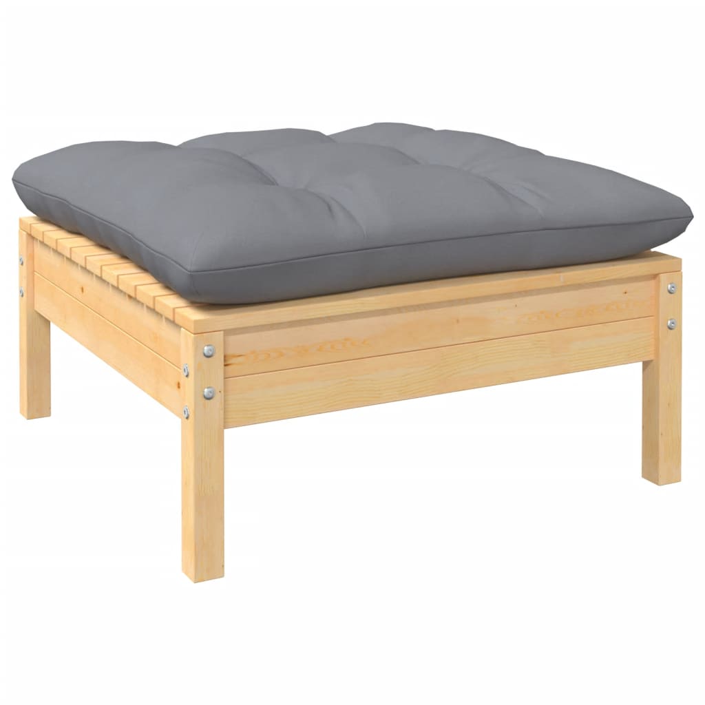 NNEVL 11 Piece Garden Lounge Set with Grey Cushions Pinewood-3