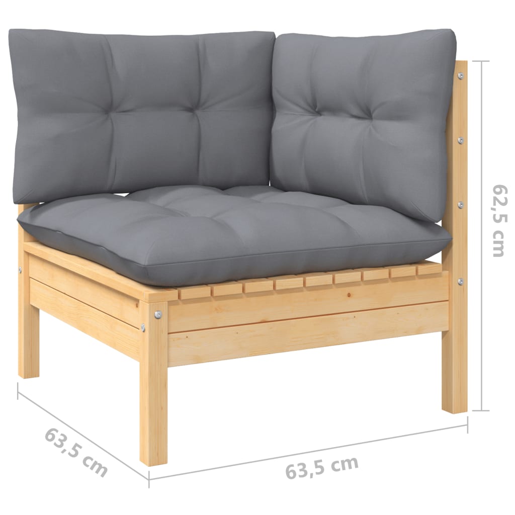 NNEVL 11 Piece Garden Lounge Set with Grey Cushions Pinewood-4