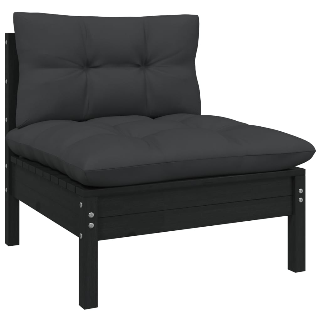 NNEVL 12 Piece Garden Lounge Set with Cushions Black Solid Pinewood-2
