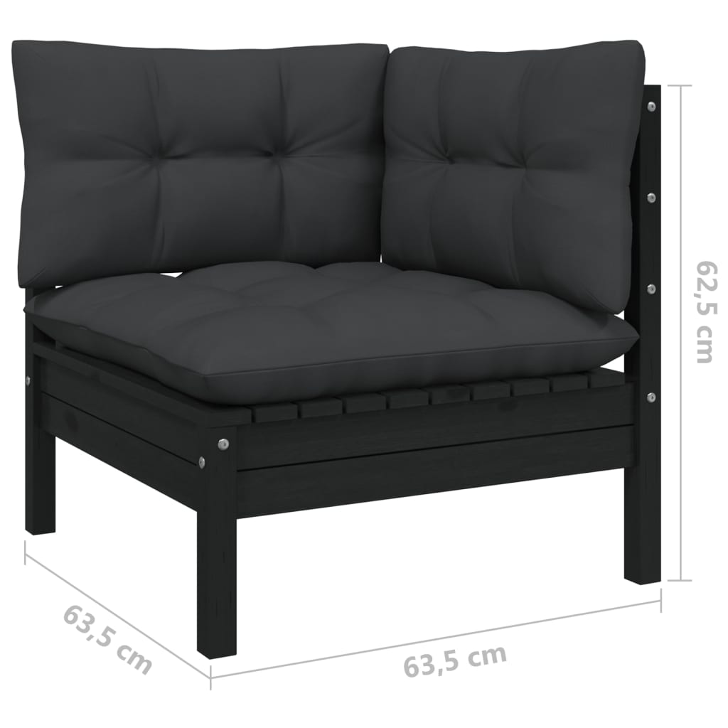NNEVL 12 Piece Garden Lounge Set with Cushions Black Solid Pinewood-3