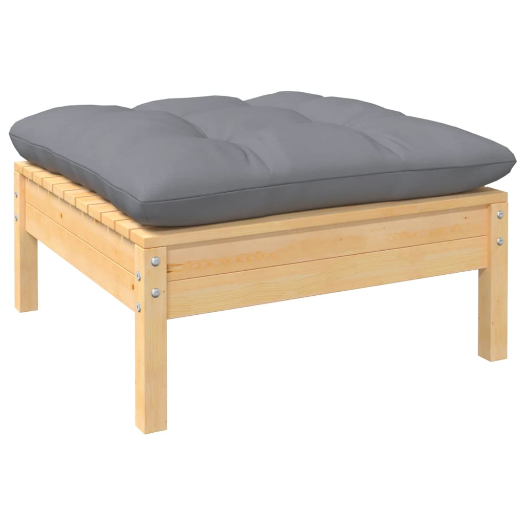 NNEVL 14 Piece Garden Lounge Set with Grey Cushions Pinewood-3