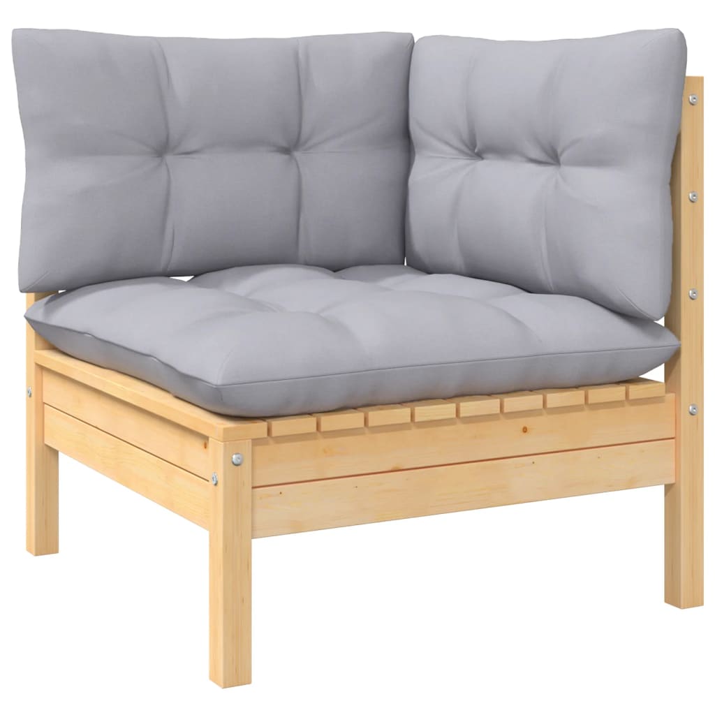 NNEVL 6 Piece Garden Lounge Set with Grey Cushions Pinewood-4
