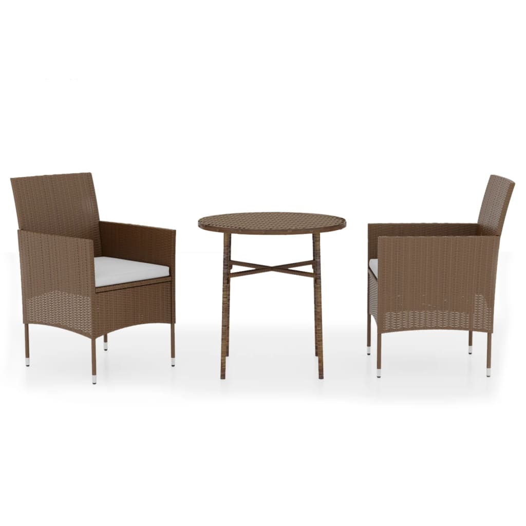 NNEVL 3 Piece Garden Dining Set Poly Rattan Brown-1