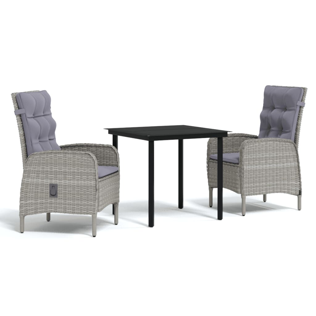 NNEVL 3 Piece Outdoor Dining Set with Cushions Grey and Black-1
