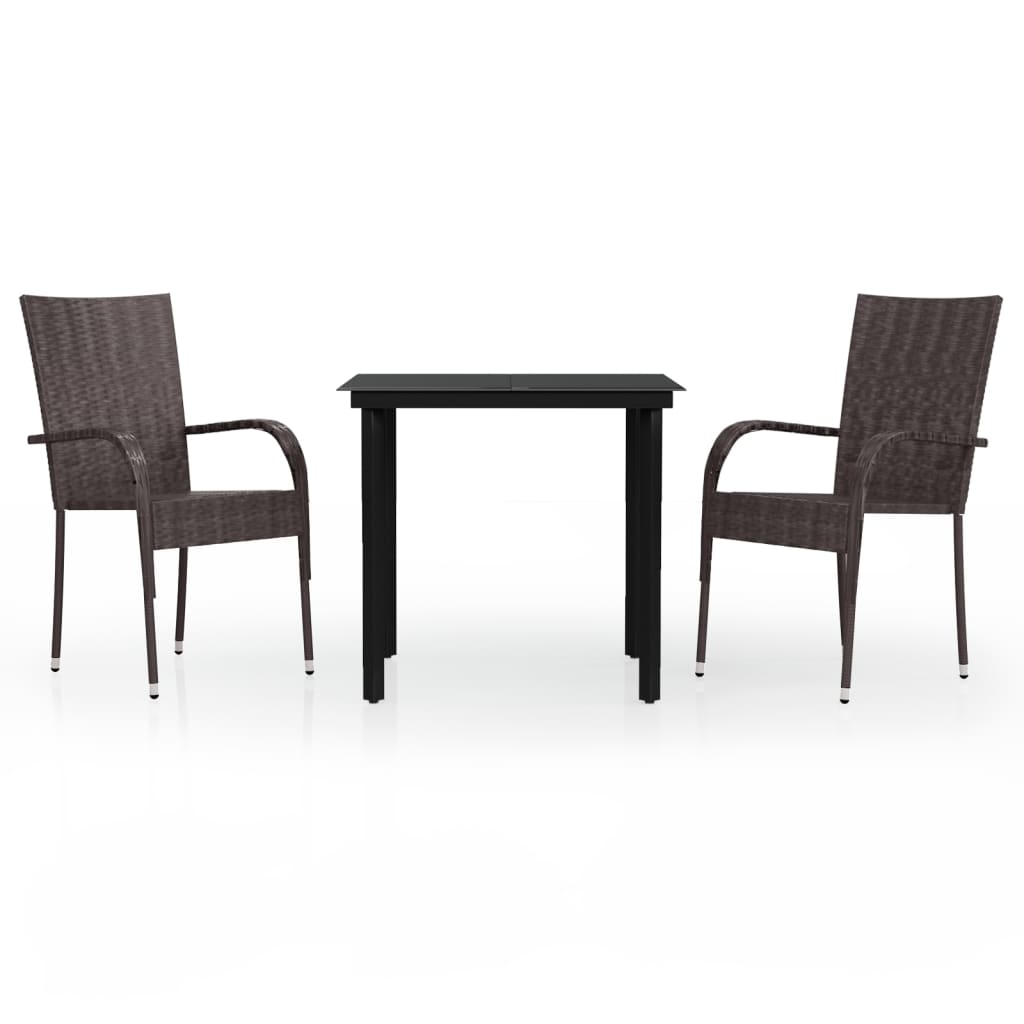 NNEVL 3 Piece Outdoor Dining Set Brown and Black-1