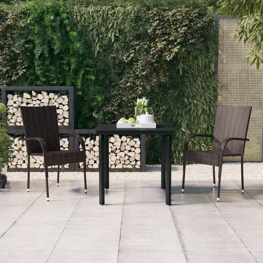NNEVL 3 Piece Outdoor Dining Set Brown and Black-0
