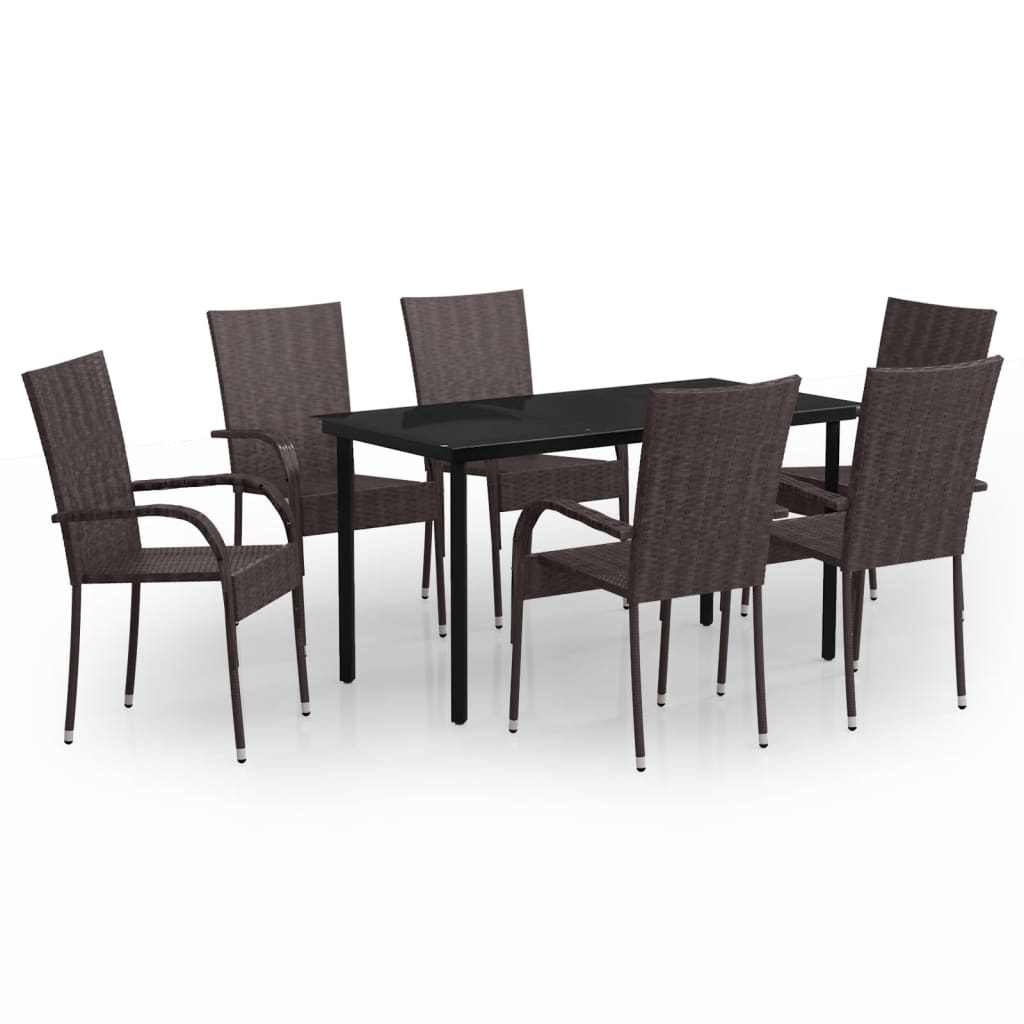NNEVL 7 Piece Outdoor Dining Set Brown and Black-1