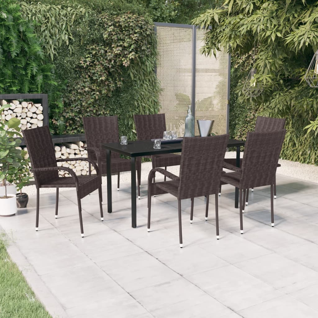 NNEVL 7 Piece Outdoor Dining Set Brown and Black-0
