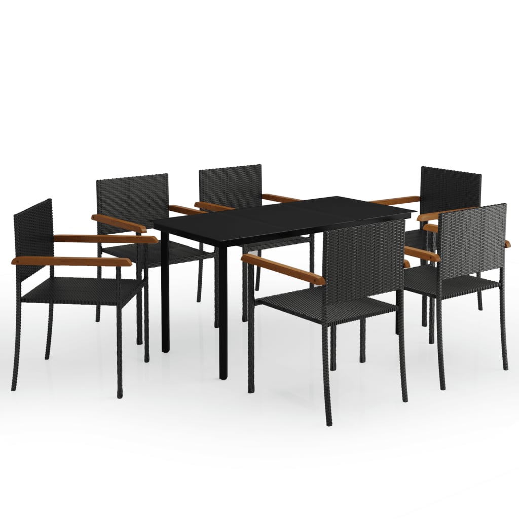 NNEVL 7 Piece Garden Dining Set Black-1