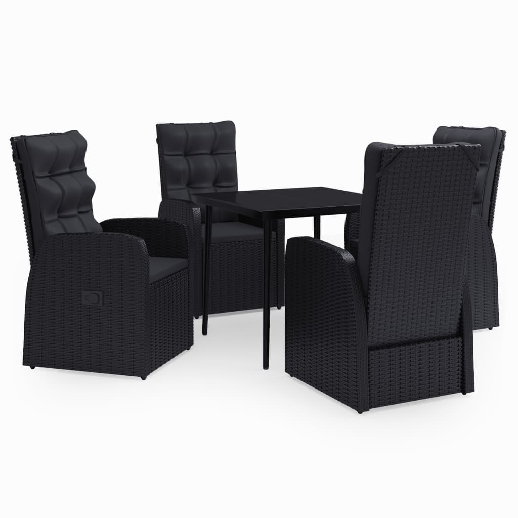 NNEVL 5 Piece Garden Dining Set with Cushions Black-1