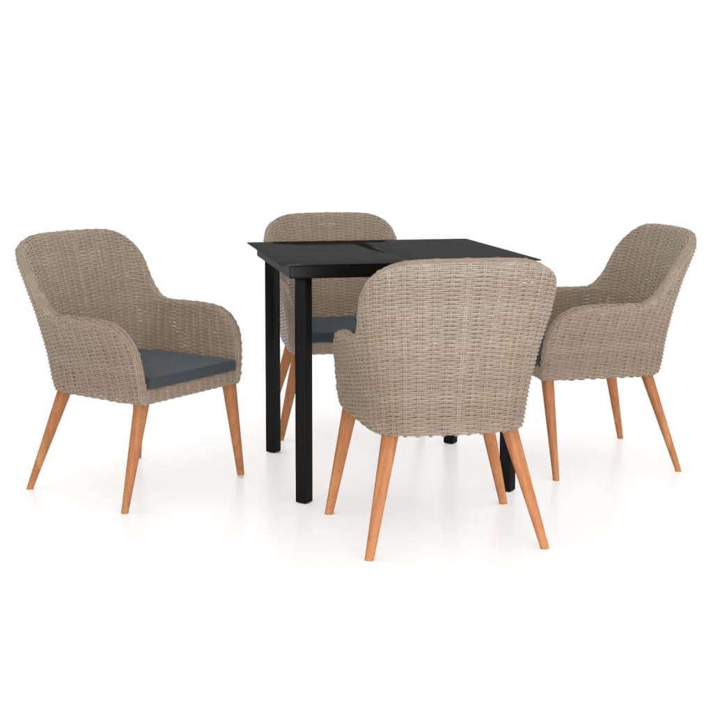 NNEVL 5 Piece Garden Dining Set with Cushions Brown-1