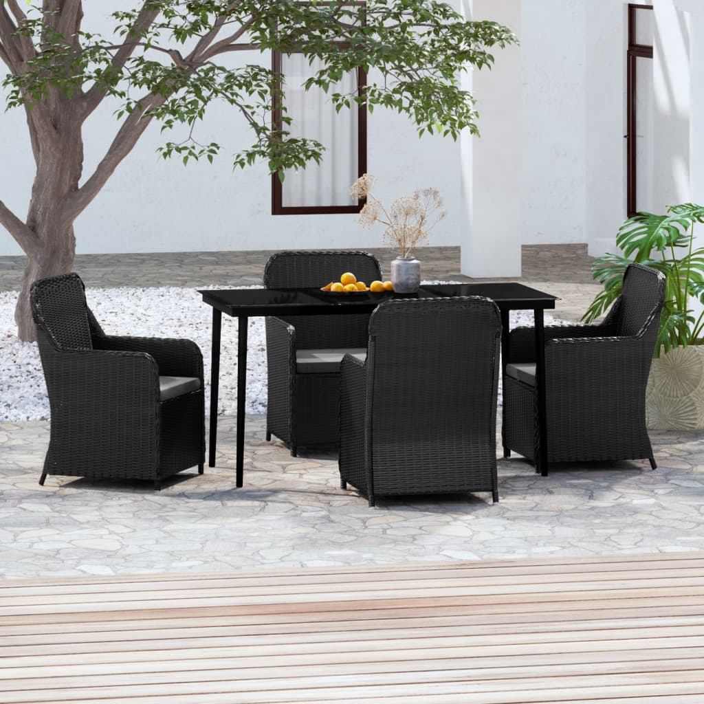 NNEVL 5 Piece Garden Dining Set with Cushions Black-0