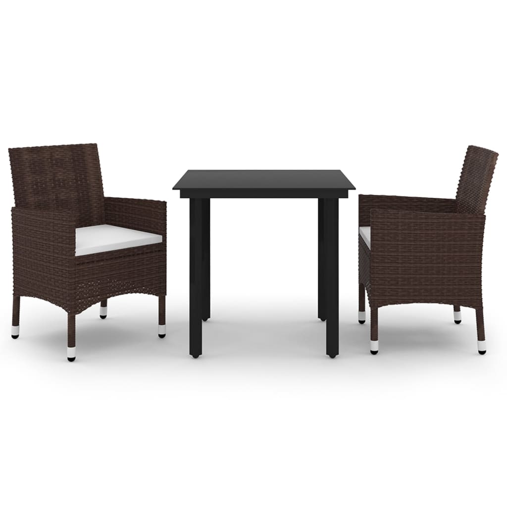 NNEVL 3 Piece Garden Dining Set with Cushions Poly Rattan and Glass-1
