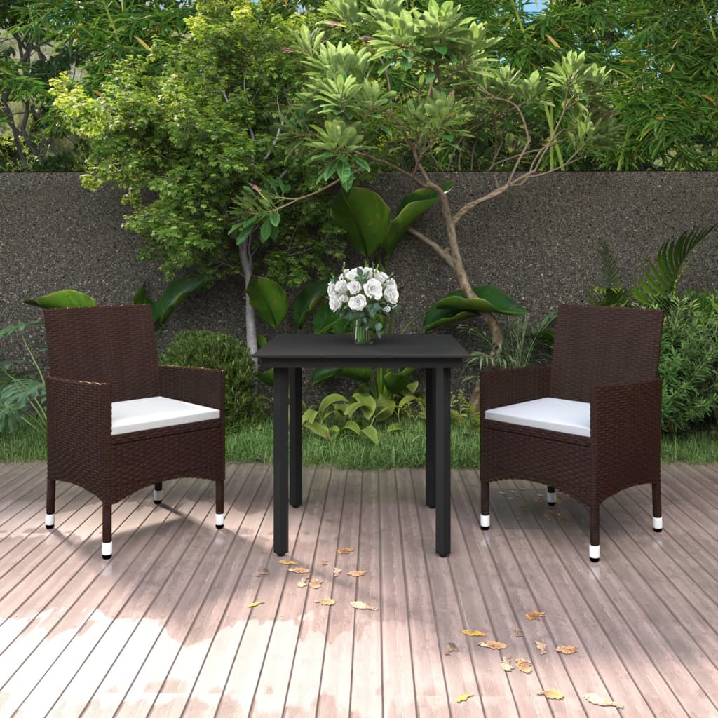 NNEVL 3 Piece Garden Dining Set with Cushions Poly Rattan and Glass-0
