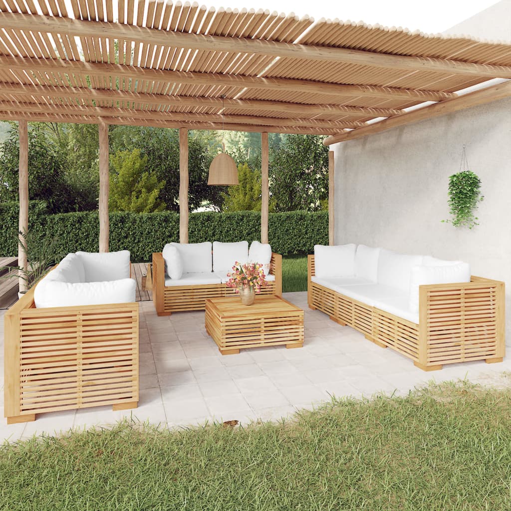 NNEVL 9 Piece Garden Lounge Set with Cushions Solid Wood Teak-0