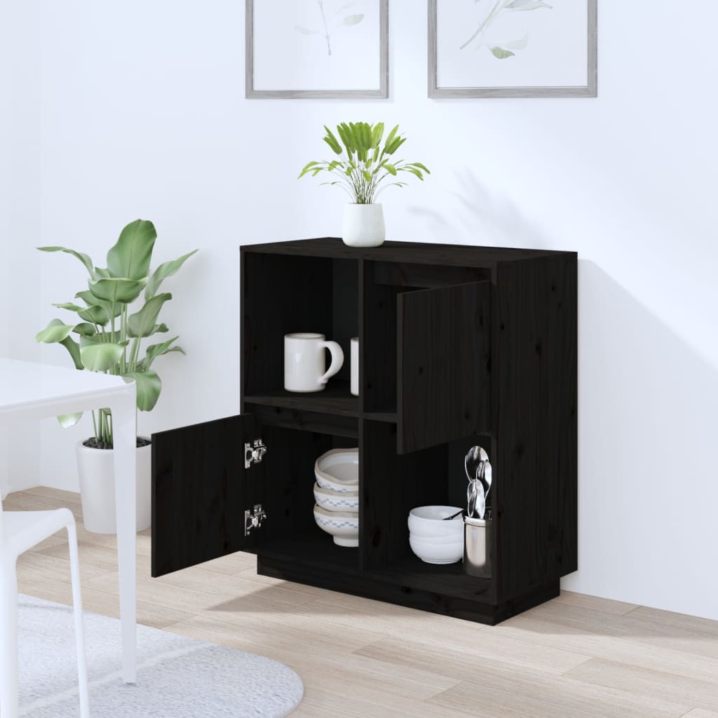 NNEVL Sideboard Black 74x35x80 cm Solid Wood Pine-2