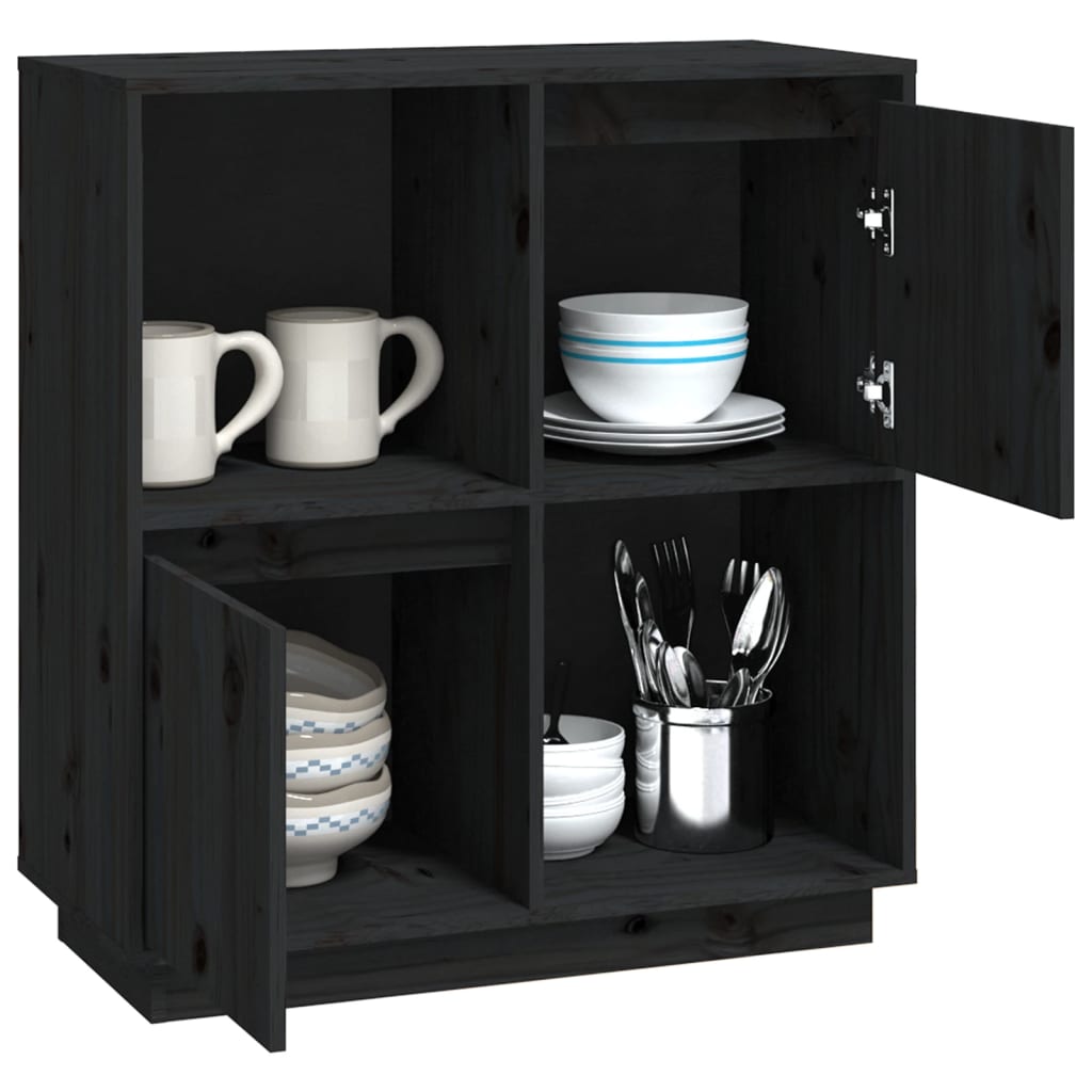 NNEVL Sideboard Black 74x35x80 cm Solid Wood Pine-3