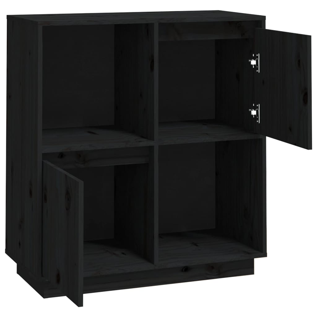 NNEVL Sideboard Black 74x35x80 cm Solid Wood Pine-4