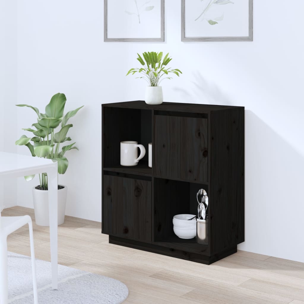 NNEVL Sideboard Black 74x35x80 cm Solid Wood Pine-0