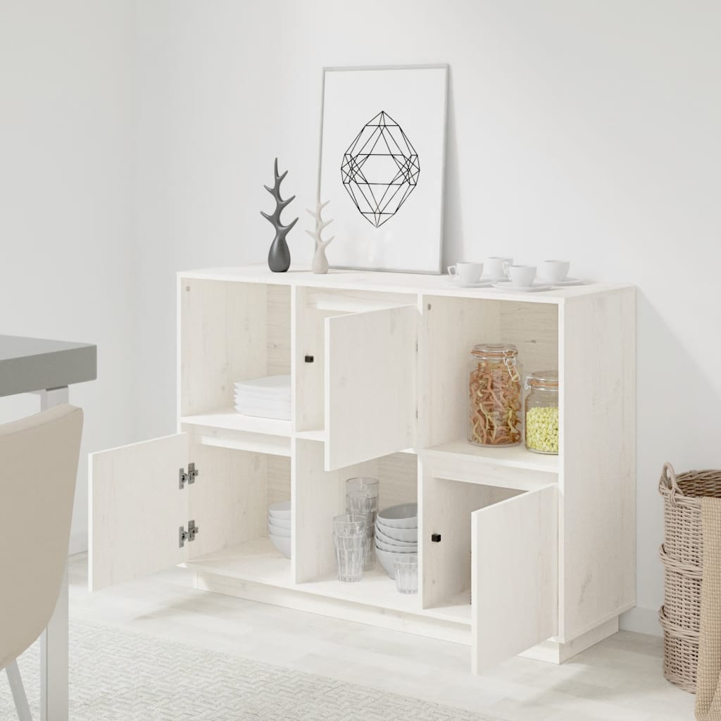 NNEVL Sideboard White 110.5x35x80 cm Solid Wood Pine-2