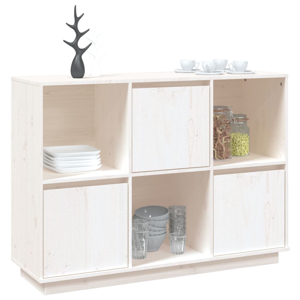 NNEVL Sideboard White 110.5x35x80 cm Solid Wood Pine-3